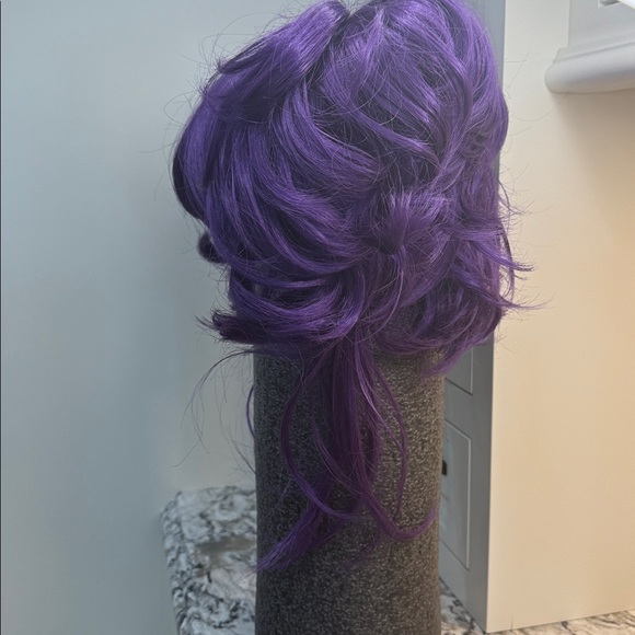 Petite purple Short Double pouf poof wig anime style Cosplay Beehive Costume Sm